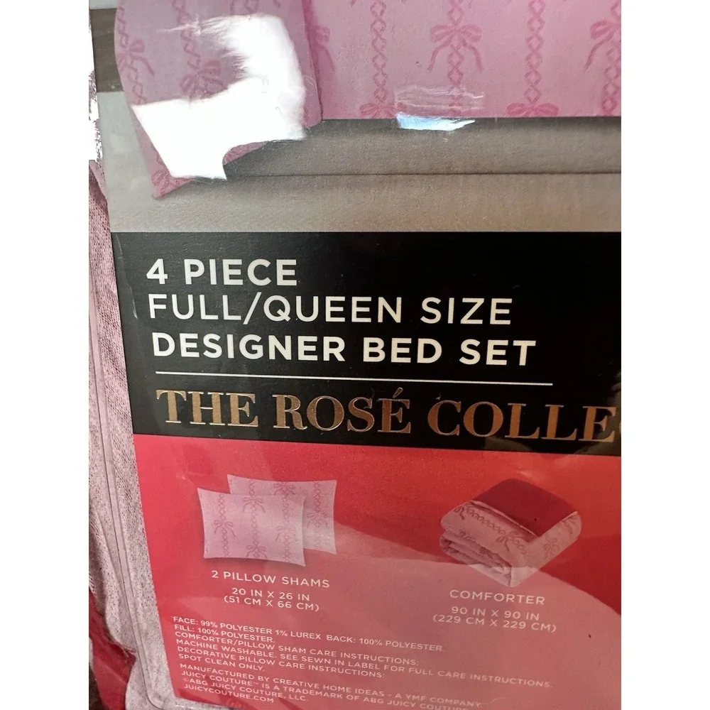 Juicy Couture Pink Bow Embossed Queen Comforter Set Pillow Plush 4pc Coquette